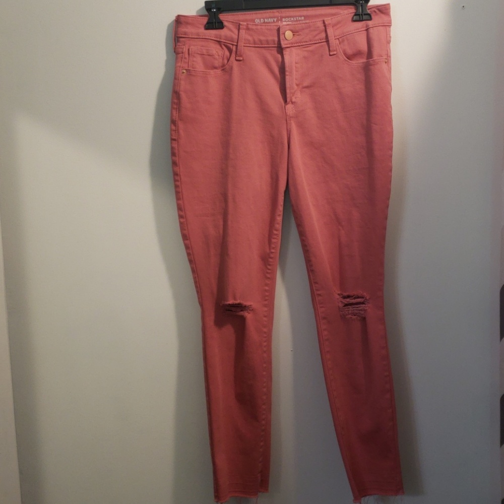 Old Navy Coral Ripped skinny jeans